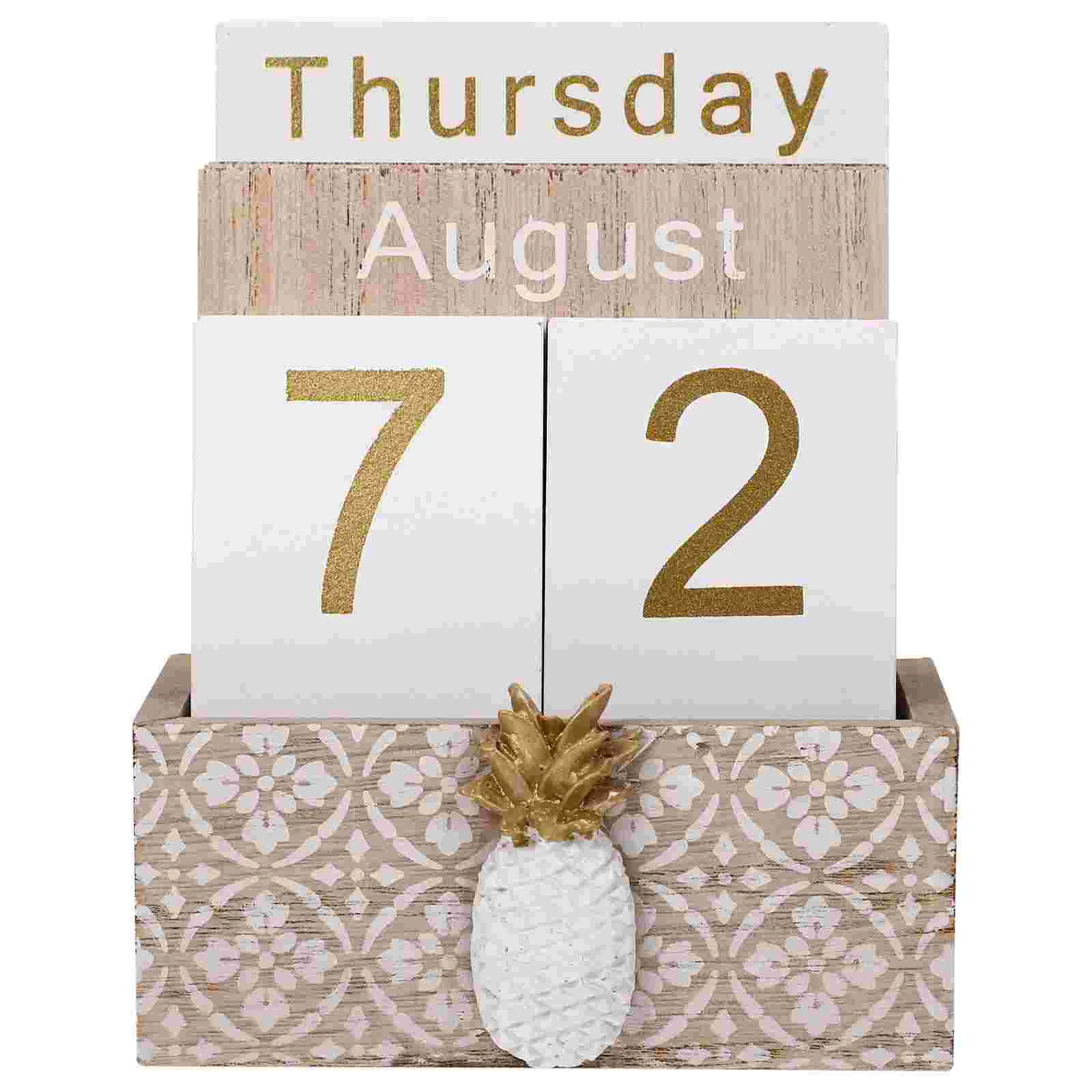 

Desk Perpetual Calendar Wooden Ornament Home Decor Desktop European Style Decoration for Office