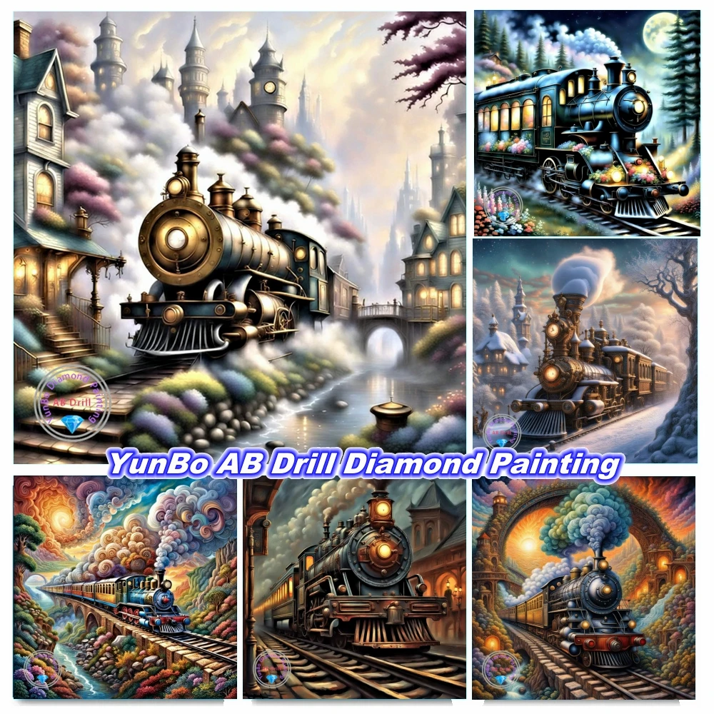 

Fantasy Steampunk Train Art 5D DIY AB Diamond Painting Mosaic Clouds Landscape Cross Stitch Kits Embroidery HandCraft Home Decor