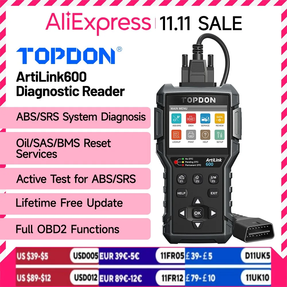 TOPDON AL600 OBD2 Code Reader Scanner Automotive Full OBDII Car Diagnostic Tool Professional Auto Engine Scan System DTC Lookup