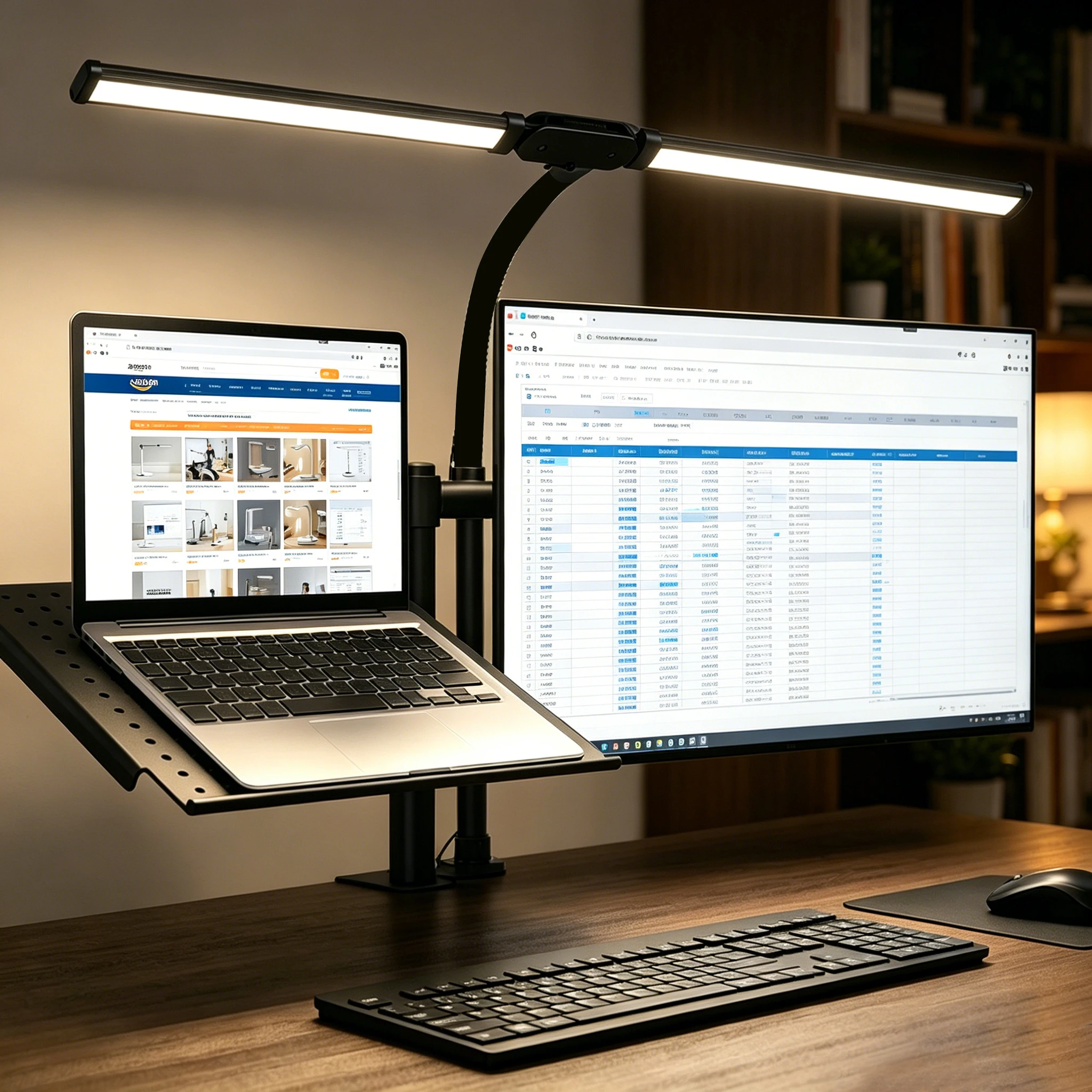 Lampki biurkowe LED do ochrony wzroku, lampka do czytania z klipsem, podwójna głowica, 3 kolory, regulacja, 10 poziomów jasności, elastyczna, obrotowa głowica lampy, idealna do domu, do gier na