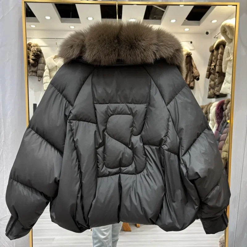 OFTBUY Women's Winter Down Jacket Big Natural Fur Collar Duck Down Jacket Women Short Thick Loose Coat with Fur for Female