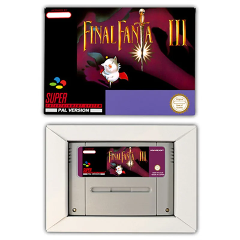 Final Game Fantasy III 3 EUR USA 16 بت RPG بطاقة الألعاب لخرطوشة ألعاب Snes مع صندوق البيع بالتجزئة وحدة تحكم ألعاب الفيديو