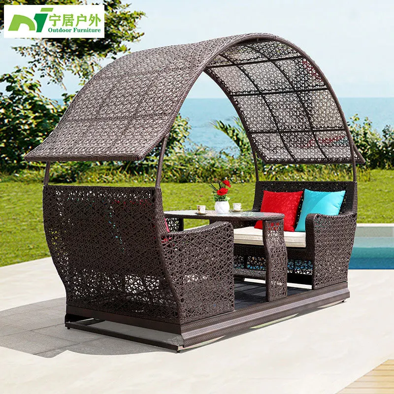 Outdoor rattan weaving rocking chair, outdoor power two person rocking chair, garden courtyard homestay villa