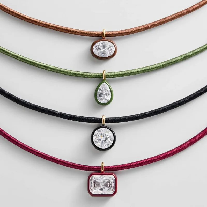 New Colors Necklace For Women Girl Geometry Zircon Rope Choker Necklaces Simple Trendy Zircon Pendant Necklace Jewelry Accessory