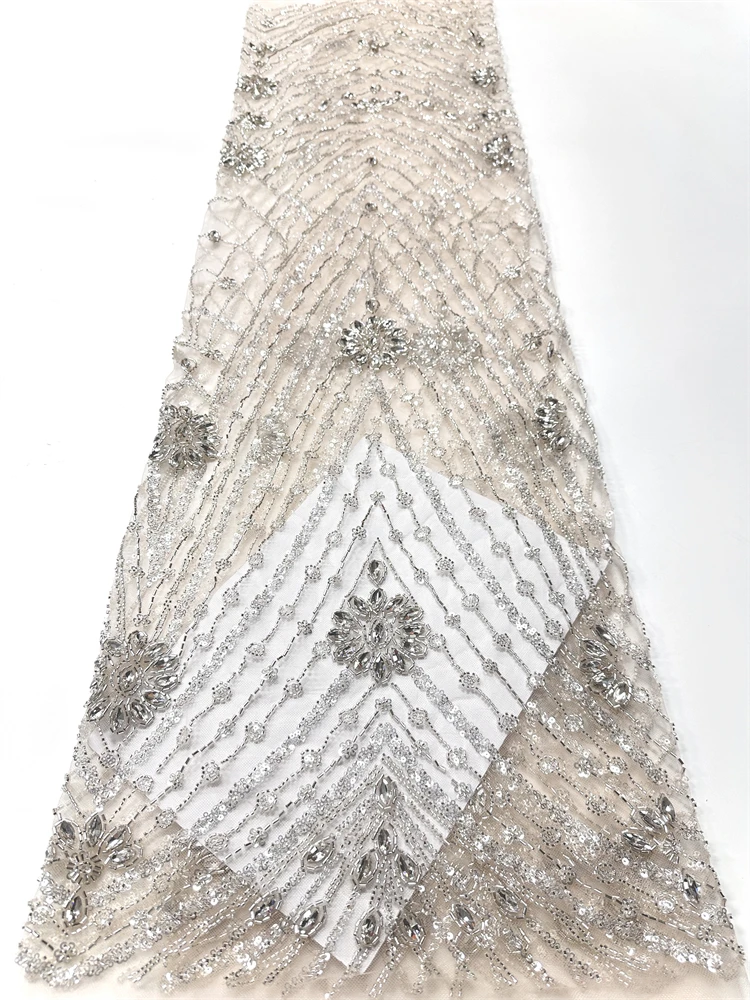 Luxurious African Groom Beaded Lace Fabric 2026 High-Quality Nigerian French Sequined Lace Fabric Suitable for Party Dresses