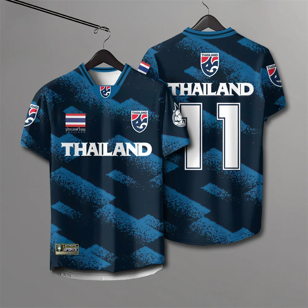 Thailand National Team No.11 Football Jersey,  Abstract Splash Full Print Quick Dry Top, Y2K Retro Vibe, Athleisure Daily Outfit