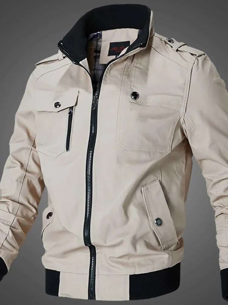 

Men's Windproof Stand Collar Outdoor Jackets Lightweight Autumn Keep Warm Pockets Mountaineering Zipper Jackets Retro Man Coats