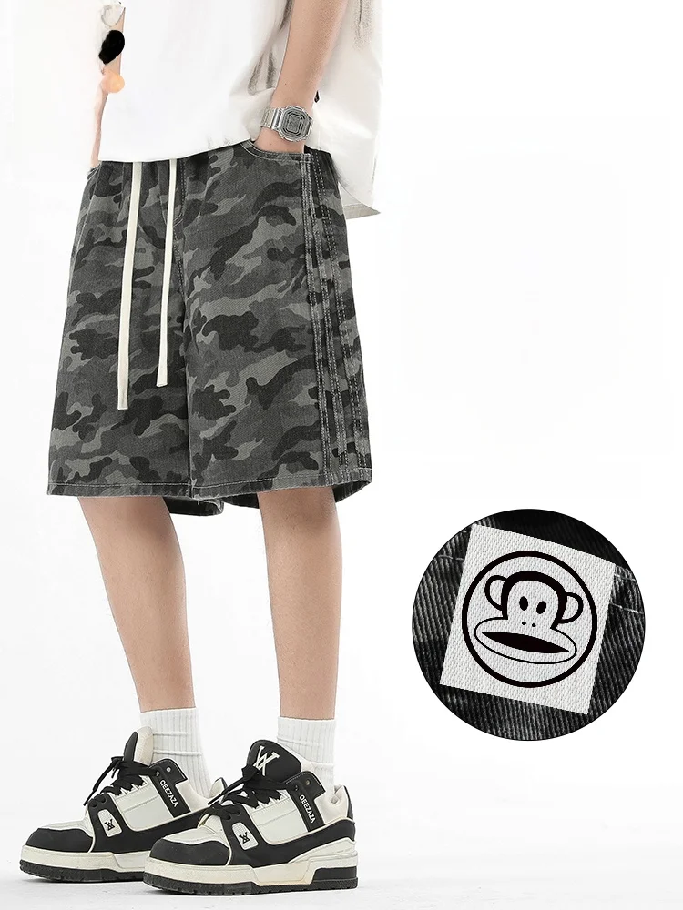 

PaulFrank Camouflage Workwear orts Men Summer High Street Loose Straight Casual Five-Quarter Length Breathable Comfortable