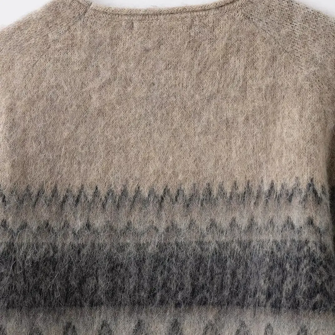 Faionable gebreide trui met eenvoudige kleur Blo-effect KASLEAD dames polyester geometrisch patroon lange Sve ronde Ne-top