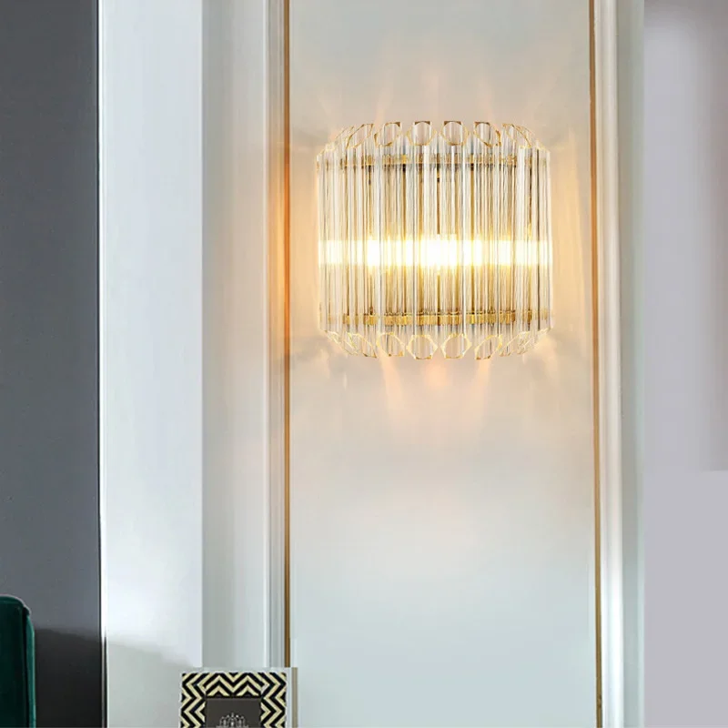 Imagem -03 - Nordic Crystal Wall Lamp Gold Sconce Lights Decoração Interior Led Wall Lights Fit para Foyer Cabeceira Quarto Sala de Estar Luz de Luxo