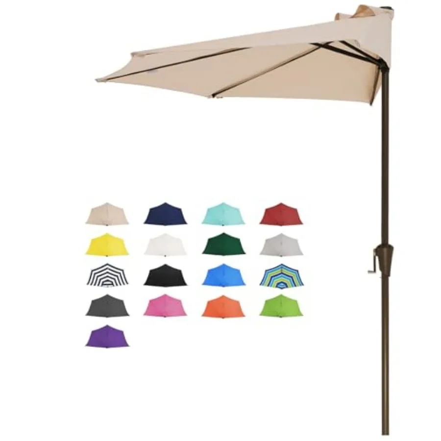 

9Feet Half Umbrella Outdoor Patio Umbrella Market Umbrellas with Crank, 1/2 Round Wall Umbrella 5 Sturdy Ribs UV Protection for