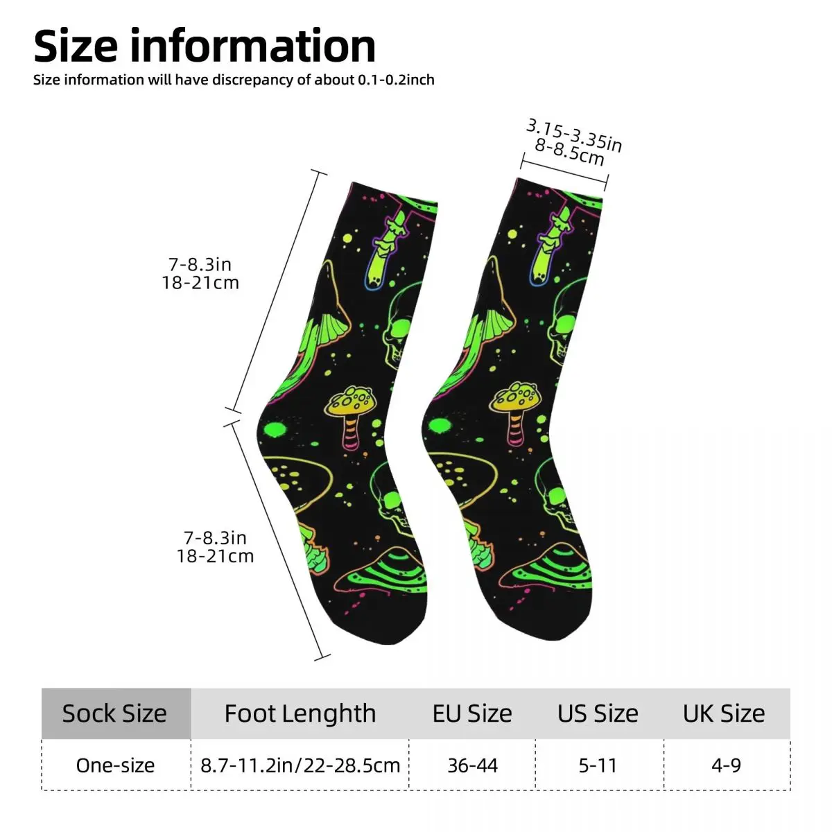 All Seasons Crew Stockings Colorful Halloween Neon Mushroom Socks Casual Long Socks for Men Women Valentine's Day Gifts