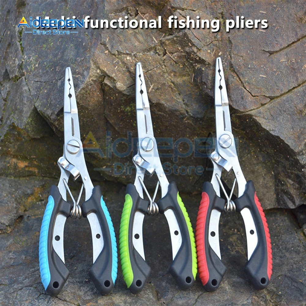 Multifunctional Fishing Pliers, Fishing Line Pliers, Stainless Steel Dual Color Anti Slip Handle Pliers With Anti Drop Rope