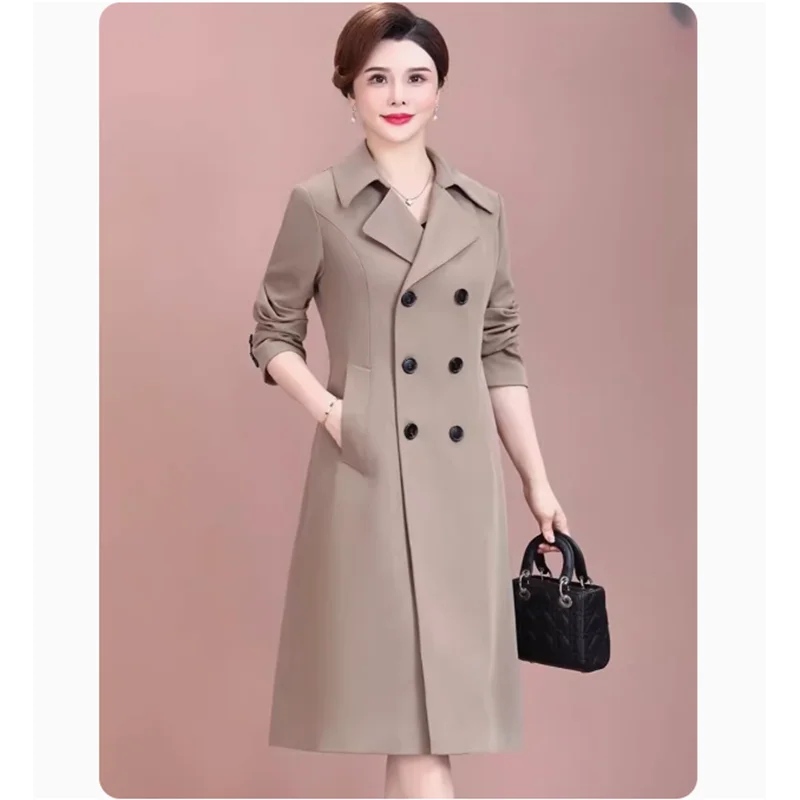 High End Trench Coat For Women Mid-length NEW Spring Autumn Fashion Noble Female Windbreaker British Style Khaki Overcoat 4XL