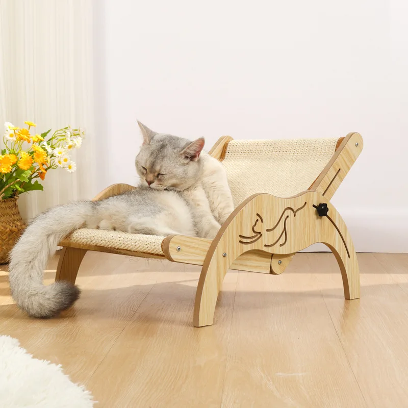 Wooden Cat Scratcher Board Adjustable Cat Recliner Sisal Cat Sleeping Bed Nest Beach Comfort kitten Sofa Cat Accessories