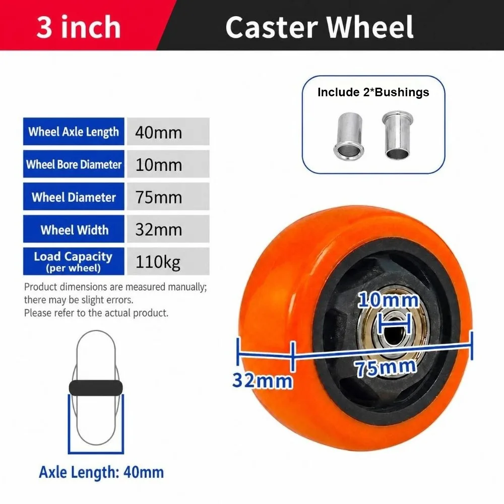 Durable Double Bearings Caster Wheel Orange Wear Resistance Replacement Wheel High Load Capacity Trolley Wheel Home Use