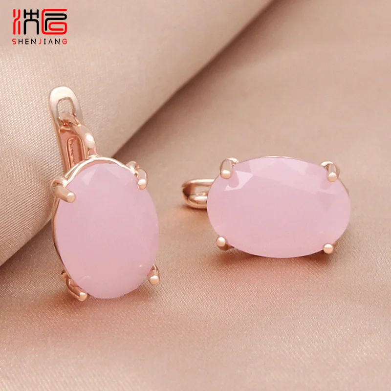 SHENJIANG New Fashion Oval 585 Rose Gold Color Egg Shape Crystal Drop Earrings For Women Wedding Elegant Jewelry Eardrop