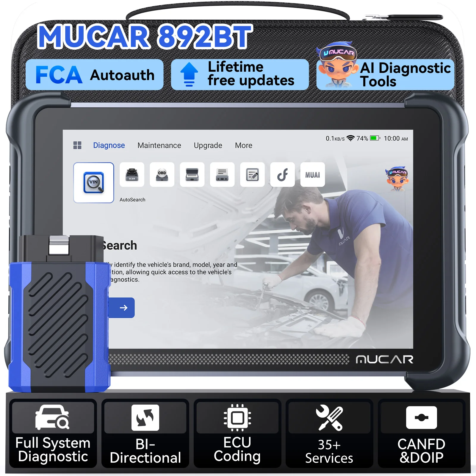 MUCAR 892BT Car Repairs Car Diagnostic Scanner with Lifetime Free Update Full System Bidirectional Test AI Intelligent Diagnosis