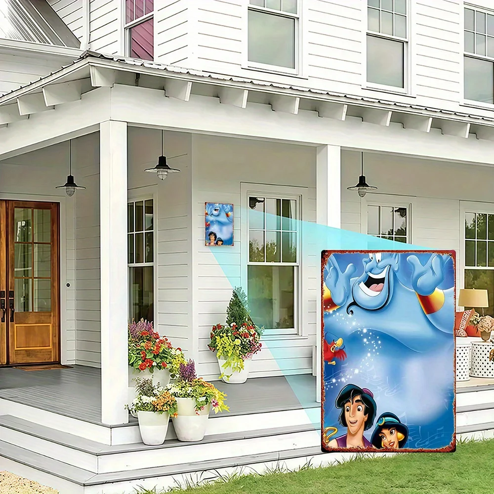 قطعة واحدة من مصباح علاء الدين السحري المعدني لتزيين الحائط - لافتة ليالي عربية عتيقة مع جني، ديكور منزلي رسمي لغرفة المعيشة، سرير