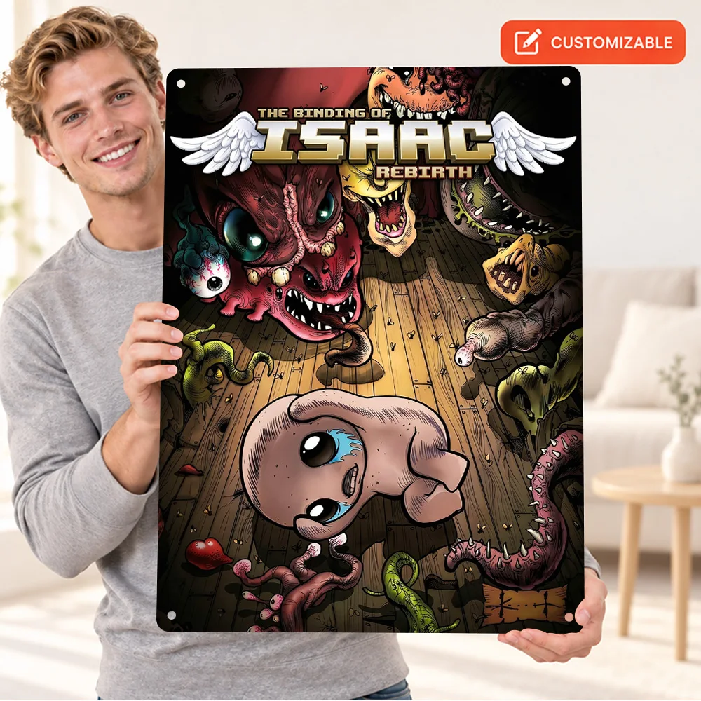 The Binding Of Isaac Rebirth Textured Metal Poster Customized Aluminum Sign Digital Illustration Wall Art For Entertainment Room