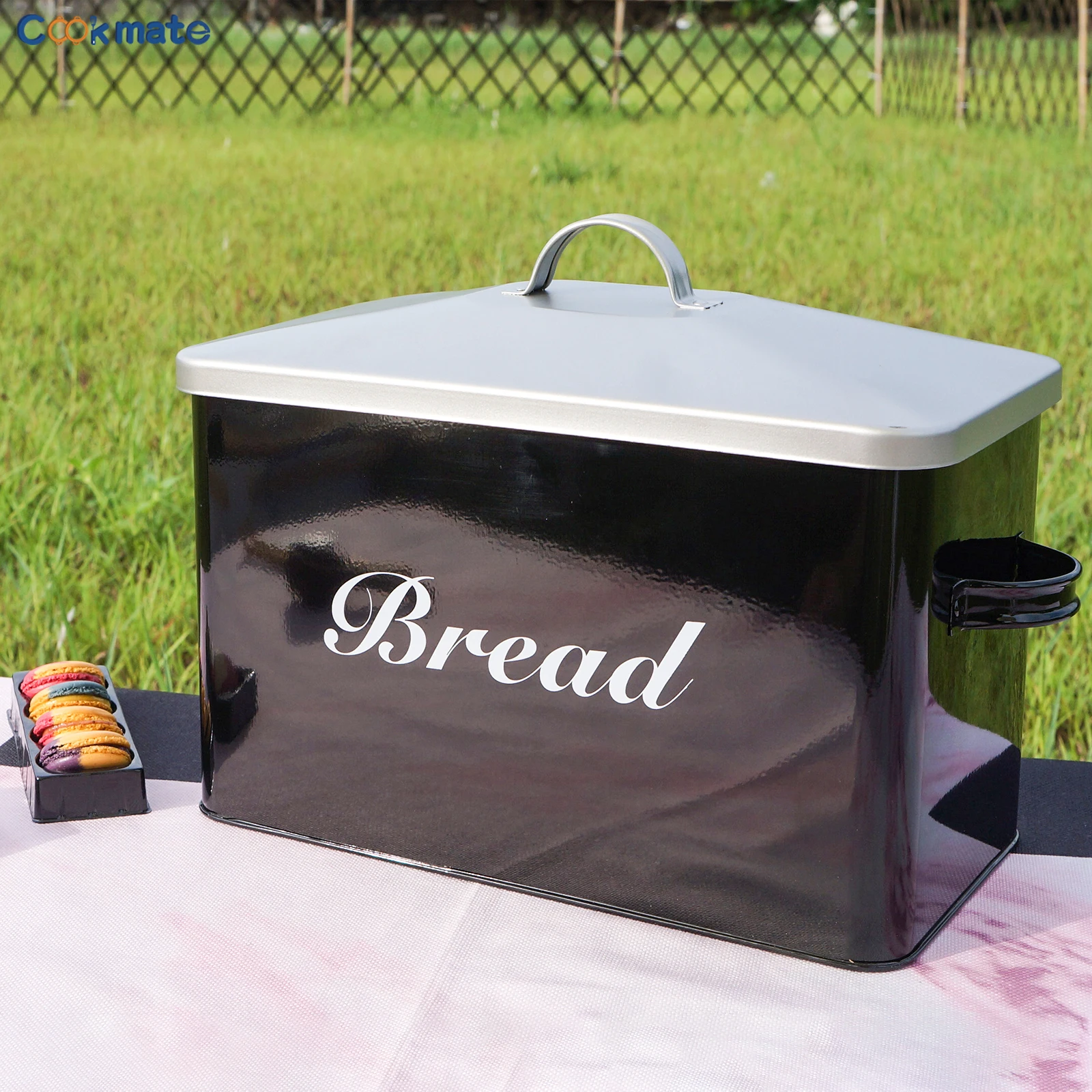 

Bread Bin High Capacity Snack Storage Box Galvanized Tin Storage Container Outdoor Home Kitchen Food Container Case White Black