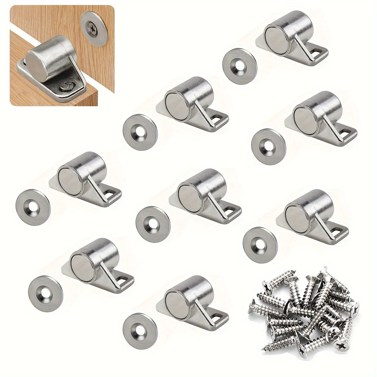 Magnetic Cabinet Catches with Metal Finish, Magnet Door Latch for Kitchen Cabinet and Wardrobe Closets, Heavy-Duty Metal Materia