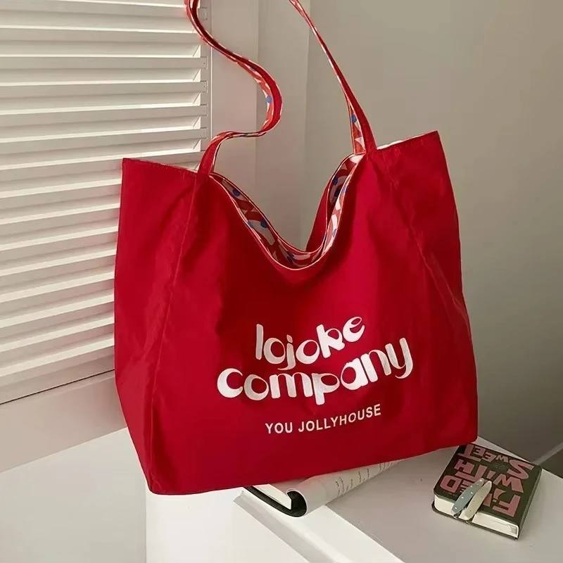 Trendy Double-Sided Shoulder Women's Bag Checks Pattern Simple Sweet Cross-border Tote Bag Ethnic Style Cotton Bucket Shape