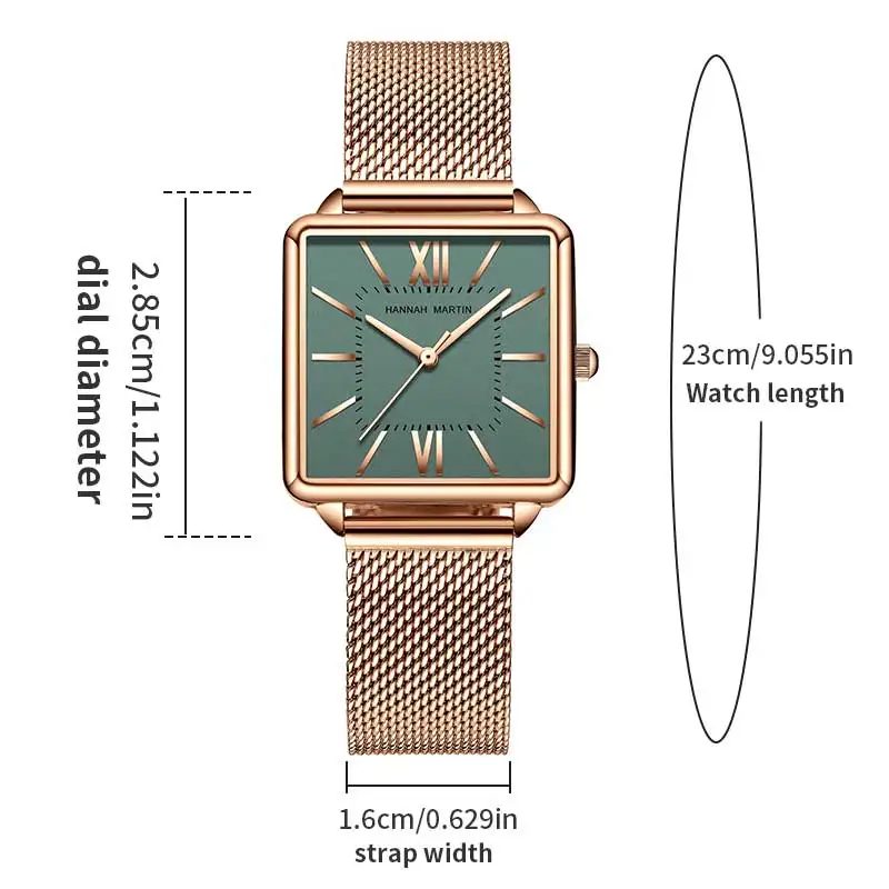 Japan Quartz Movement Green Dial Roman Square Watches Case Stanless Steel Fashion Wristwatch Ladies Rose Gold Watches For Women