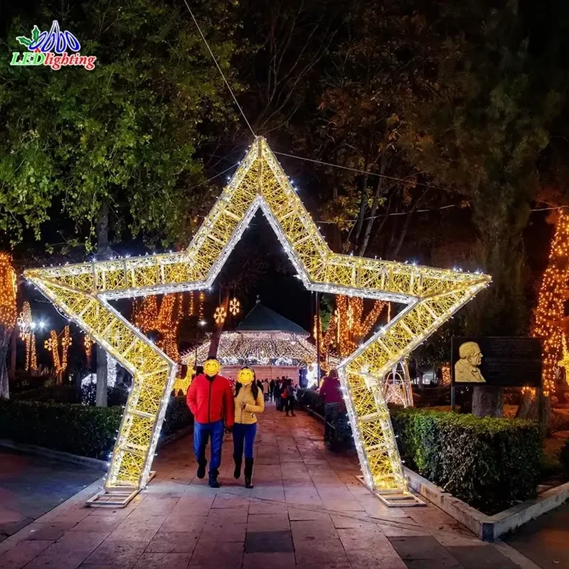 3D Star Shape LED Light Outdoor Christmas Decoration Holiday Mall Display Lamp Festive Xmas Tree Topper Ornament for Garden