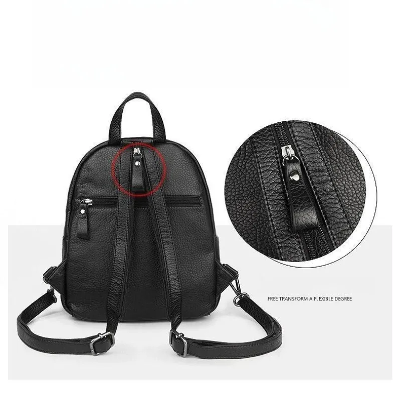 Mini Backpack Fashion Versatile Waterproof Soft Leather Backpack Korean-style Zipper Small Backpack Convertible Shoulder Bag image 3