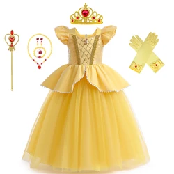 Girls Sequin Princess Dresses Children Disguise Cosplay Belle Costume Beauty and The Beast for Carnival Halloween Birthday Party