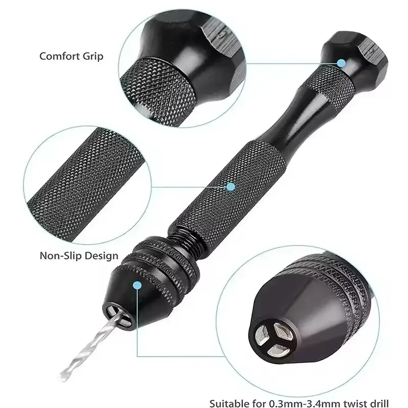 

0.3-3.4 Mini Hand Drill Chuck Manual Twist Drill Bit Holder Hand Drilling Tool for Jewelry Model Making Micro Drilling