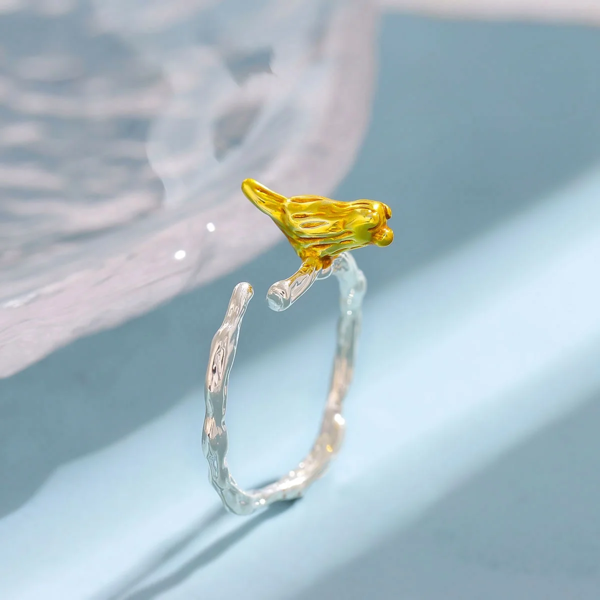 Uini-Tail hot new 925 Tibetan silver creative golden bird opening ring national wind small animal jewelry fashion trend GN794