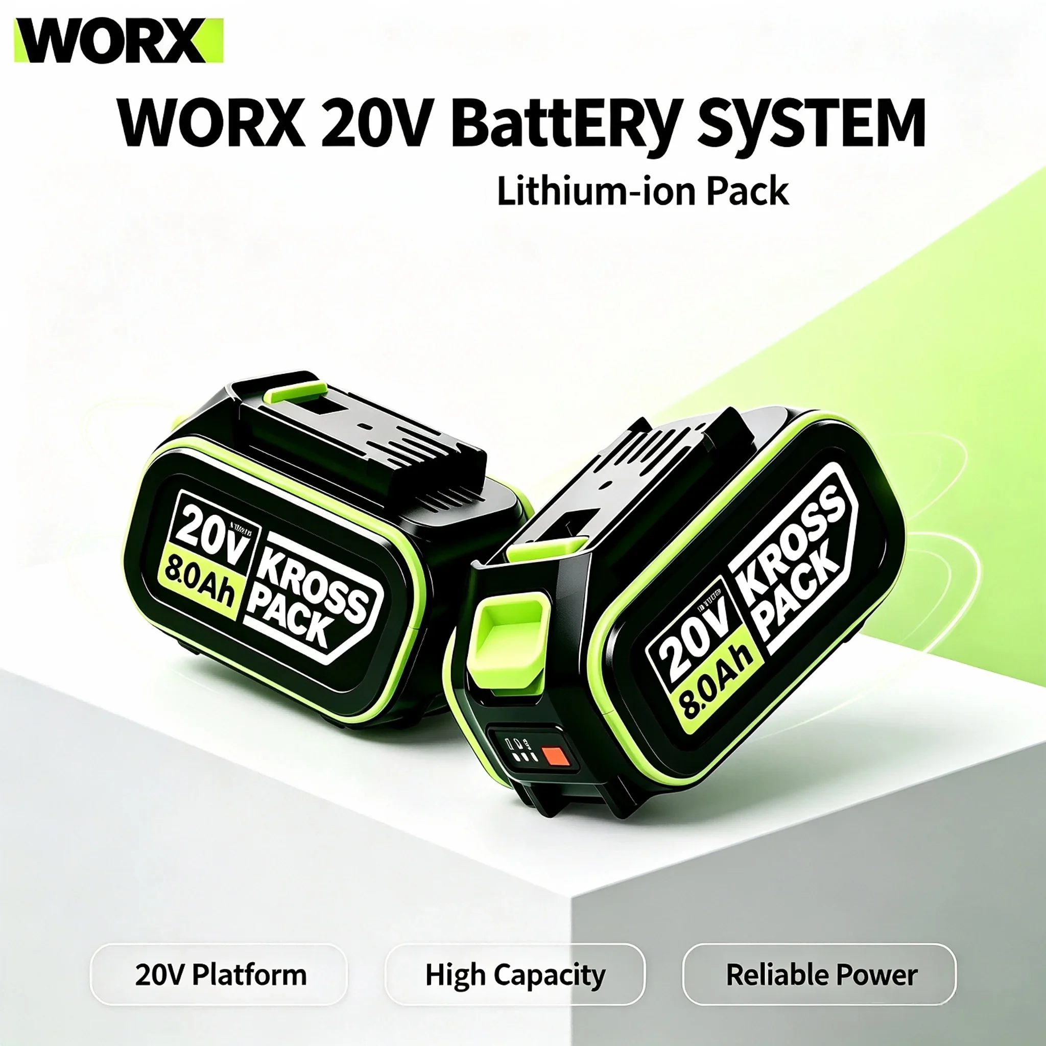 Worx 20V 8Ah Battery With Charger Bundle High Capacity Li-ion Battery Kit Suitable for Cordless Power Tools Such as WA3027 WA305