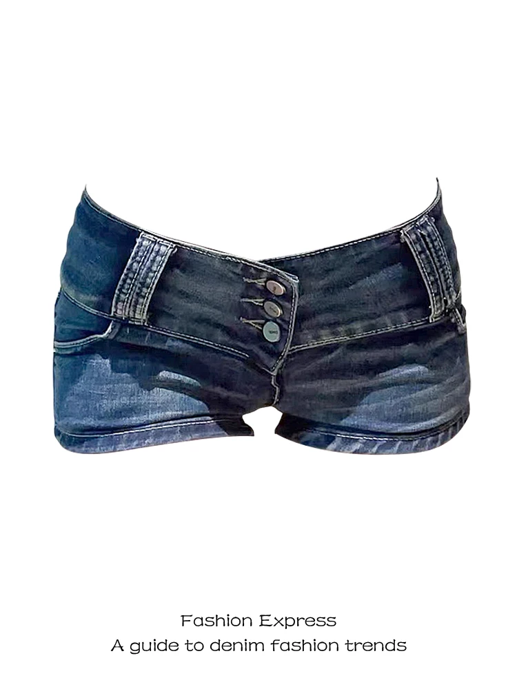 

Американские ретро-шорты из денима с низкой талией на пуговицах, женские модные осенне-зимние обтягивающие шорты-хотпэнты для коррекции фигуры