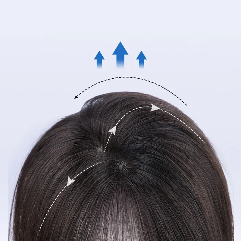 Hair Toppers for Women with Thinning Hair Natural Black 100% Real Human Hair Topper with Bangs Swiss Lace Base Hand-Tied