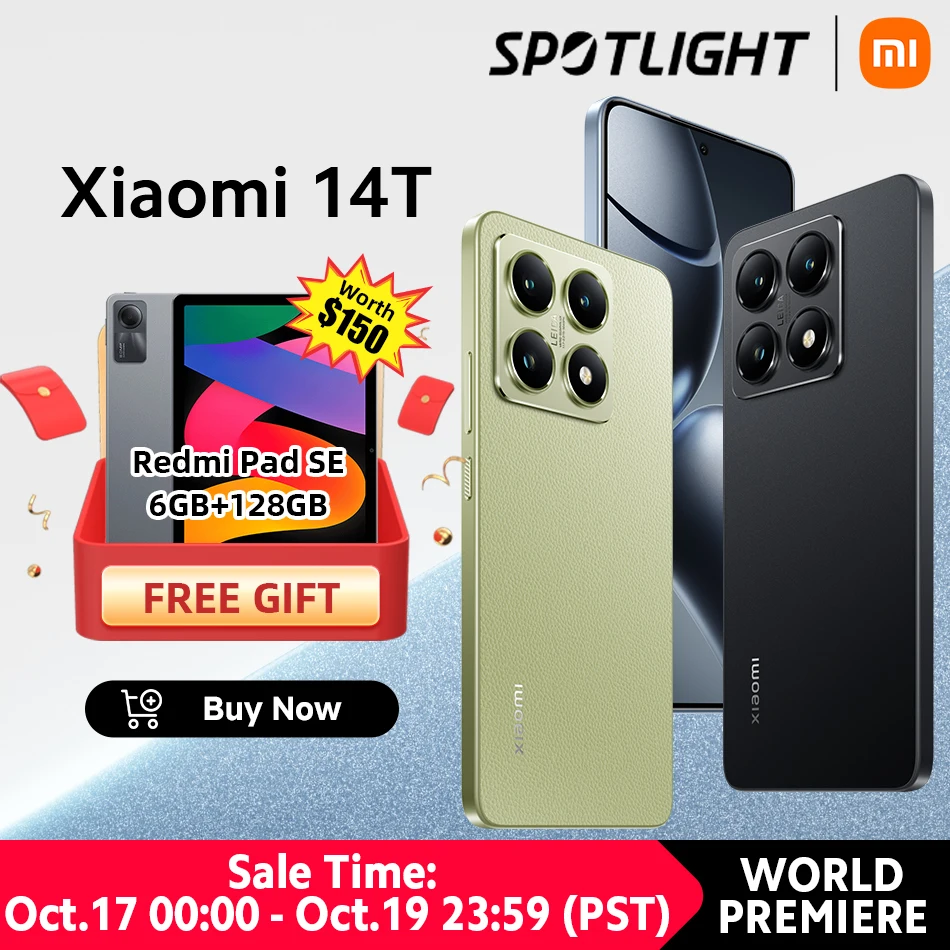 [World Premiere] Xiaomi 14T 5G Global Version Smartphone 144Hz AI Display MediaTek Dimensity 8300-Ultra 50MP 67W HyperCharge NFC