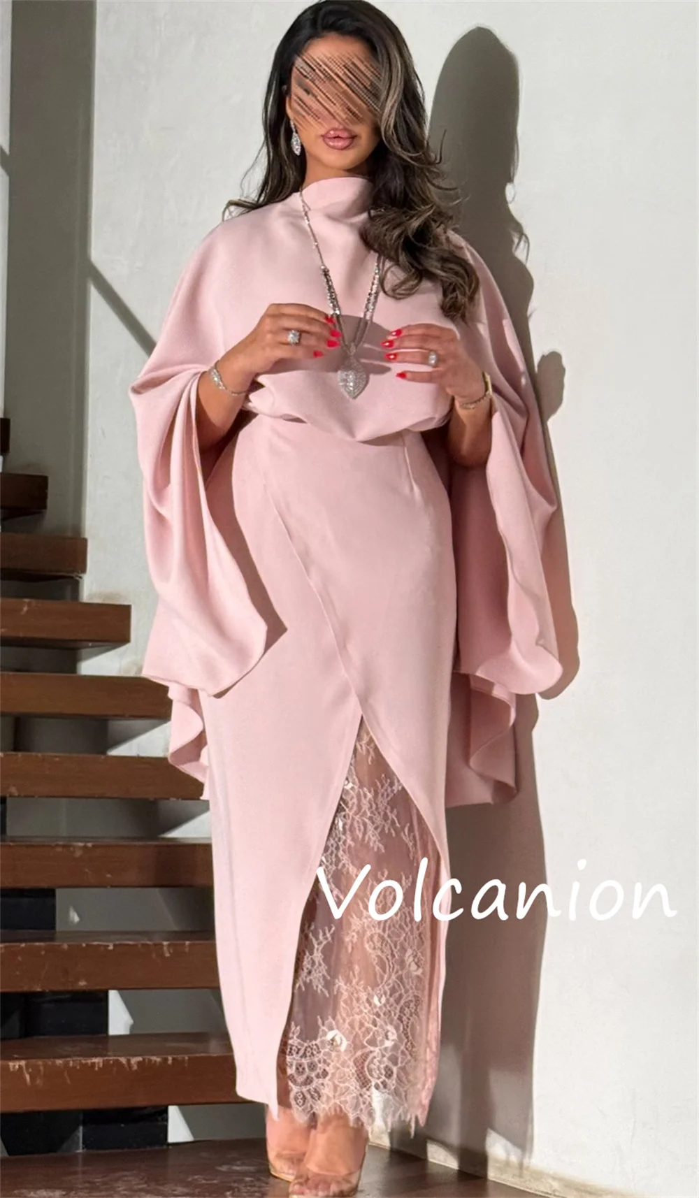 Customized Fashion Jersey Pleat Straight High Collar Midi Dresses Bespoke Occasion Chinese Style Intricate