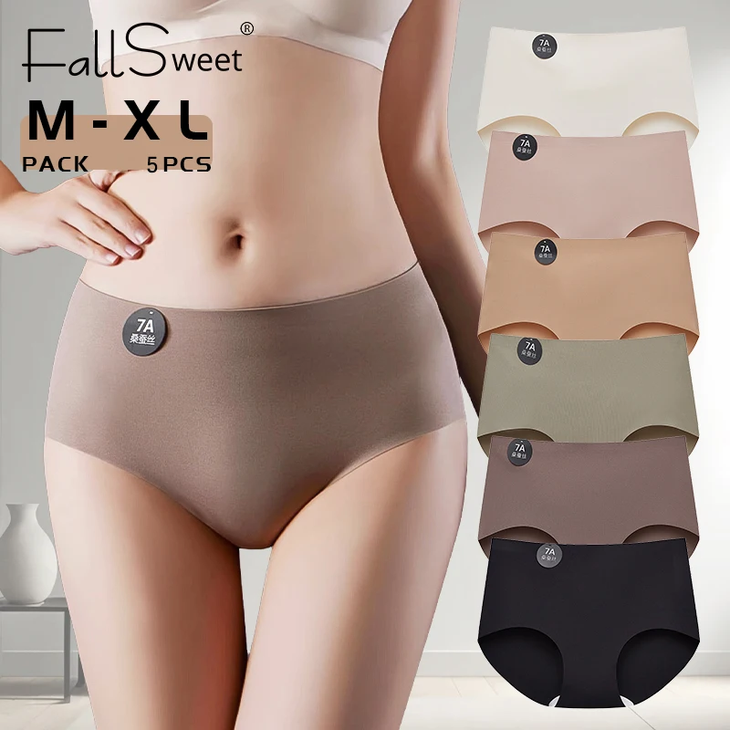 Bragas de seda de morera sin costuras para mujer, ropa interior ultrafina, bragas invisibles de alta elasticidad, lencería femenina suave y transpirable, 5 uds.