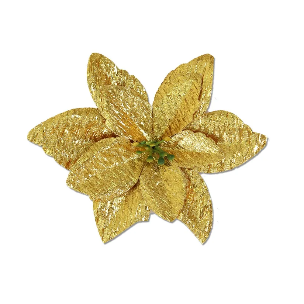 

15cm Christmas Glitter Poinsettia Flower Large Sequins Simulated Flower Head Flocking DIY Wreath Christmas Tree Ornaments