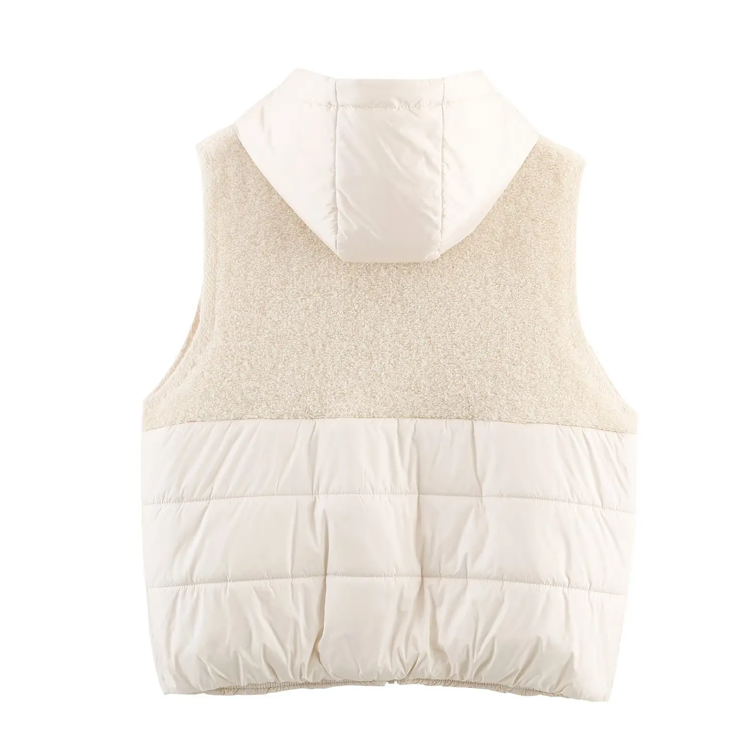 2026 شتاء جديد أزياء المرأة سترة سترة تيري القماش مبطن القطن المرقعة مقنعين سستة أكمام محبوك سترة #6