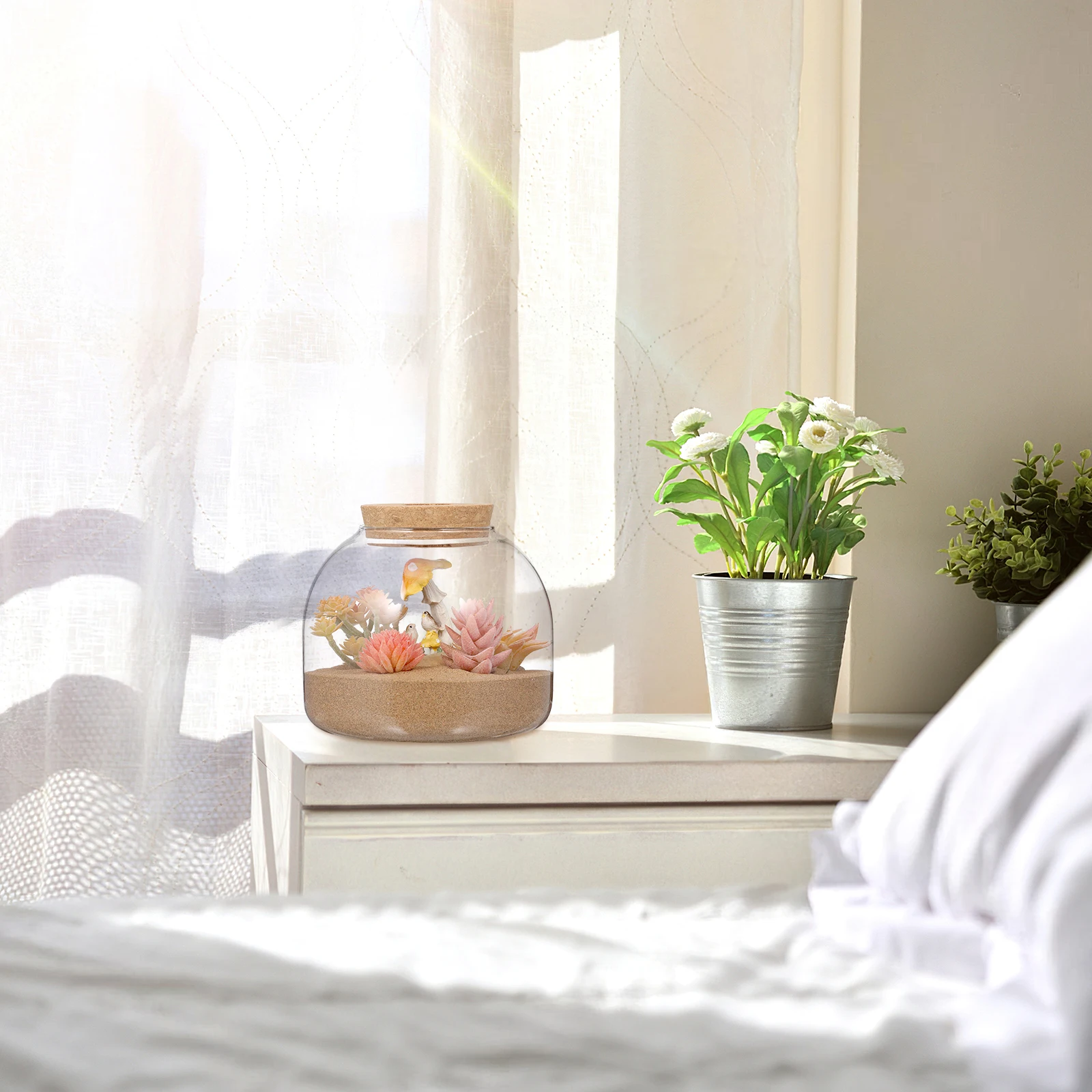 

Eco Bottle Ornaments Plant Decoration Sealable Terrarium Glass Micro Landscape Container Terrariums Wooden Jar