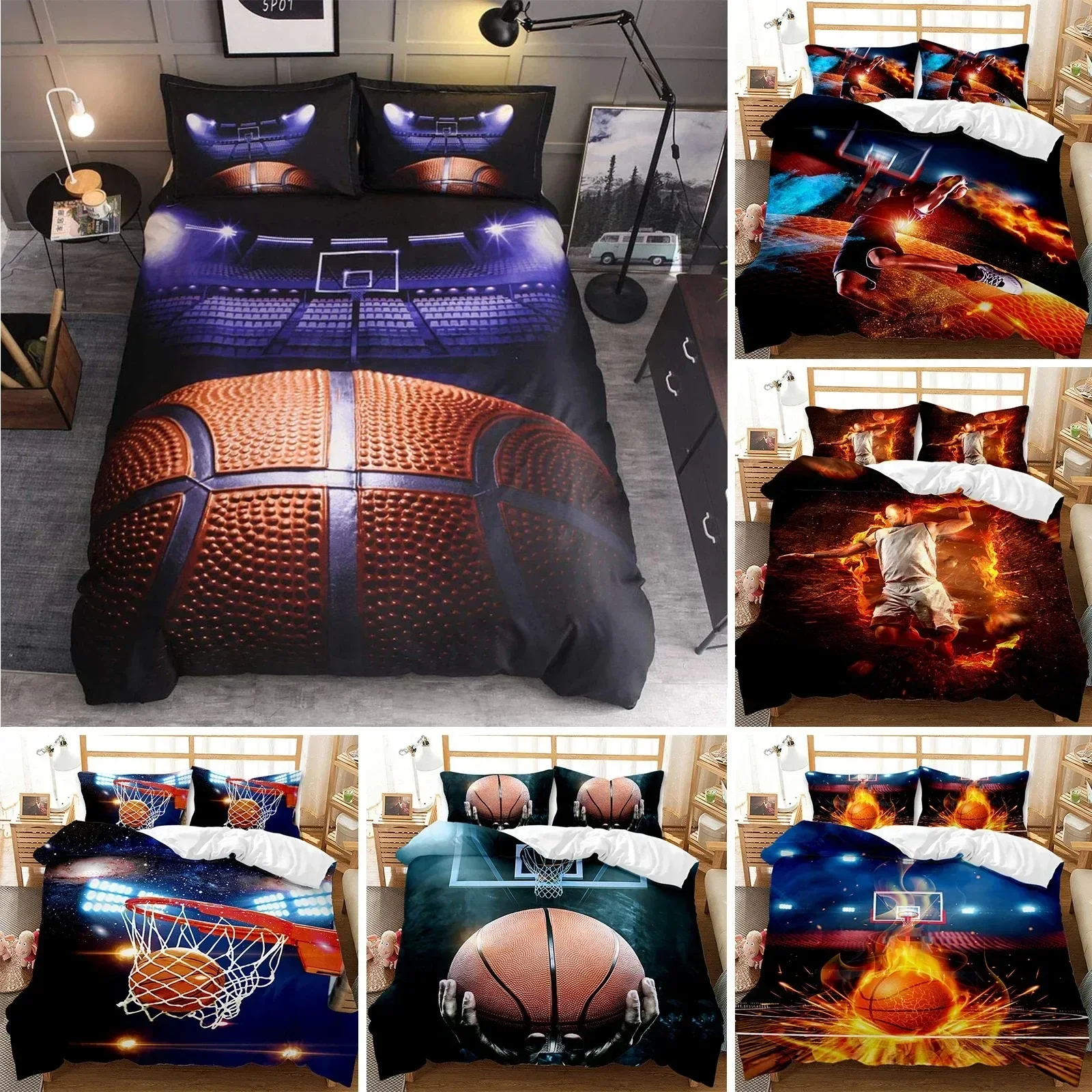 Basketball Duvet Cover Set King Queen Ball Sport Theme Bedding Set Boys Teens Basketball Fan Room Polyester Quilt Cover