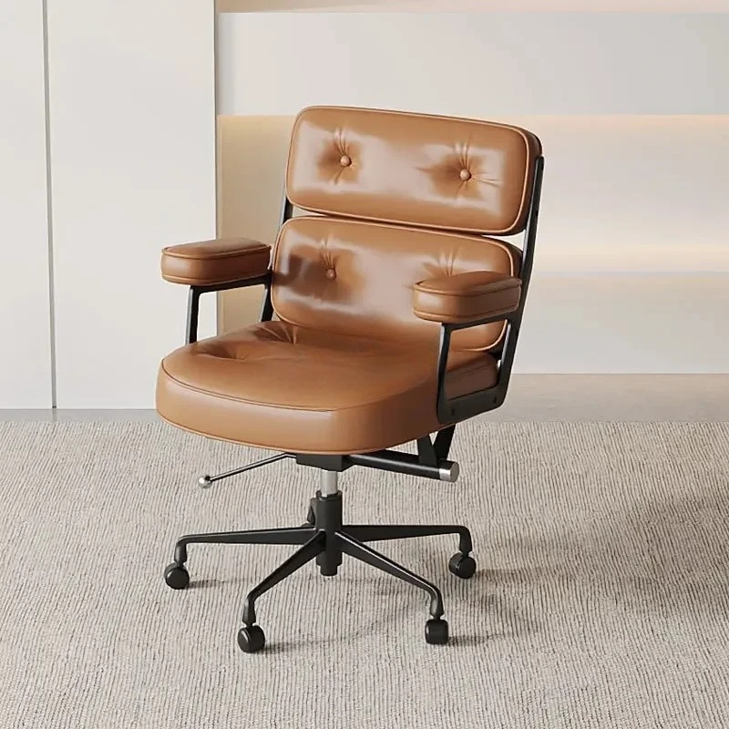 White Leather Computer Chair Home Comfortable Office Lunch Break Lift Chair