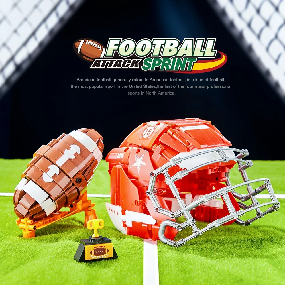 Bloques de construcción para fanáticos de los deportes, casco de fútbol, modelo MOC, montaje técnico creativo, ladrillos, juguetes STEM, regalo para adultos y niños