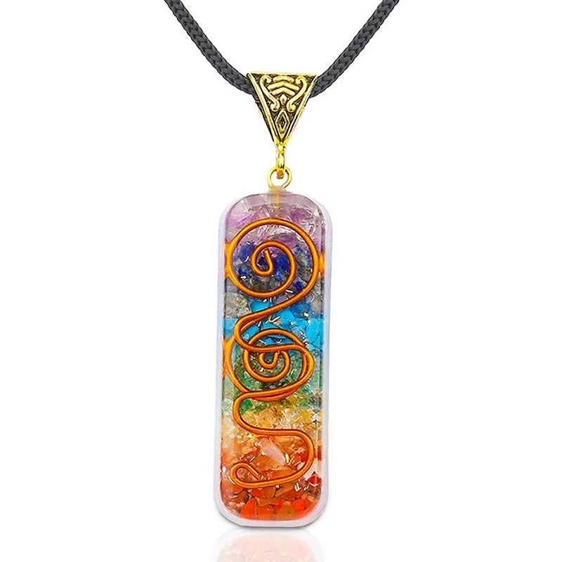 Trendy 7 Chakras Hand Healing Orgone Pendant Relax Chakra Zircon Necklace with Adjustable Rope Chakra Jewelry Spiritual Gift