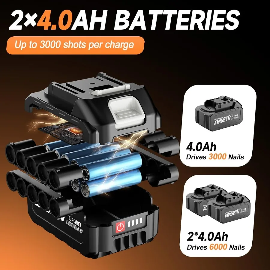 Cordless Nail Gun with Dual 4.0Ah Batteries for Woodworking Home Repairs and DIY Projects 2-in-1 18 Gauge Brad Nailer and Stapl