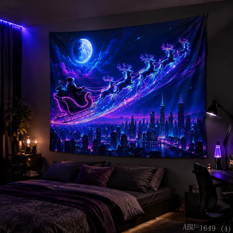 VIKAMA Halo Christmas Tree Gift Box Starry Sky Christmas Tapestry Background Hanging Cloth Living Room Room Decoration