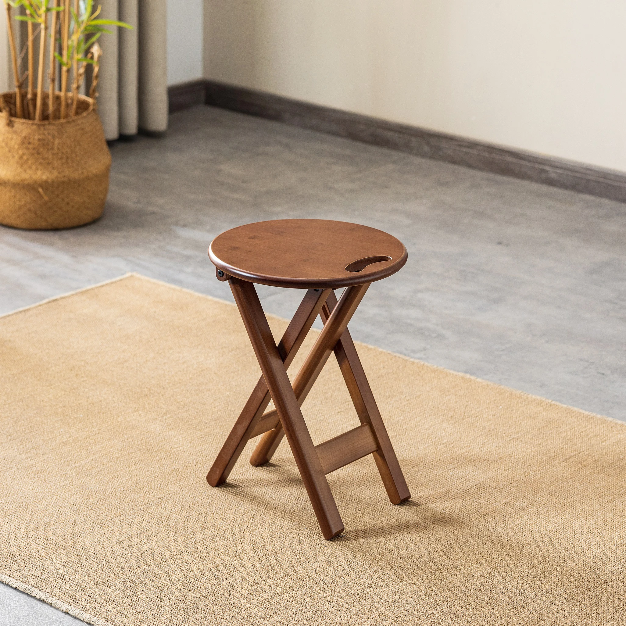 Bamboo Foldable Stool Bar Stool Wood Counter Stool Portable Counter Height Stool,24 Inch Kitchen Stool for Adults, Dorm,Outdoor