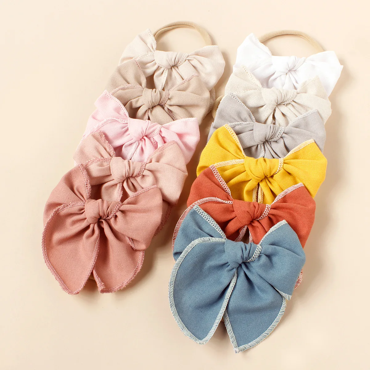 

36pc/lot New 4" Fable Bow Nylon Headband Baby Linen Cotton Bow Hair Clips Girls Hair Bow Nylon Headbands Kids Knotbow Hairpins